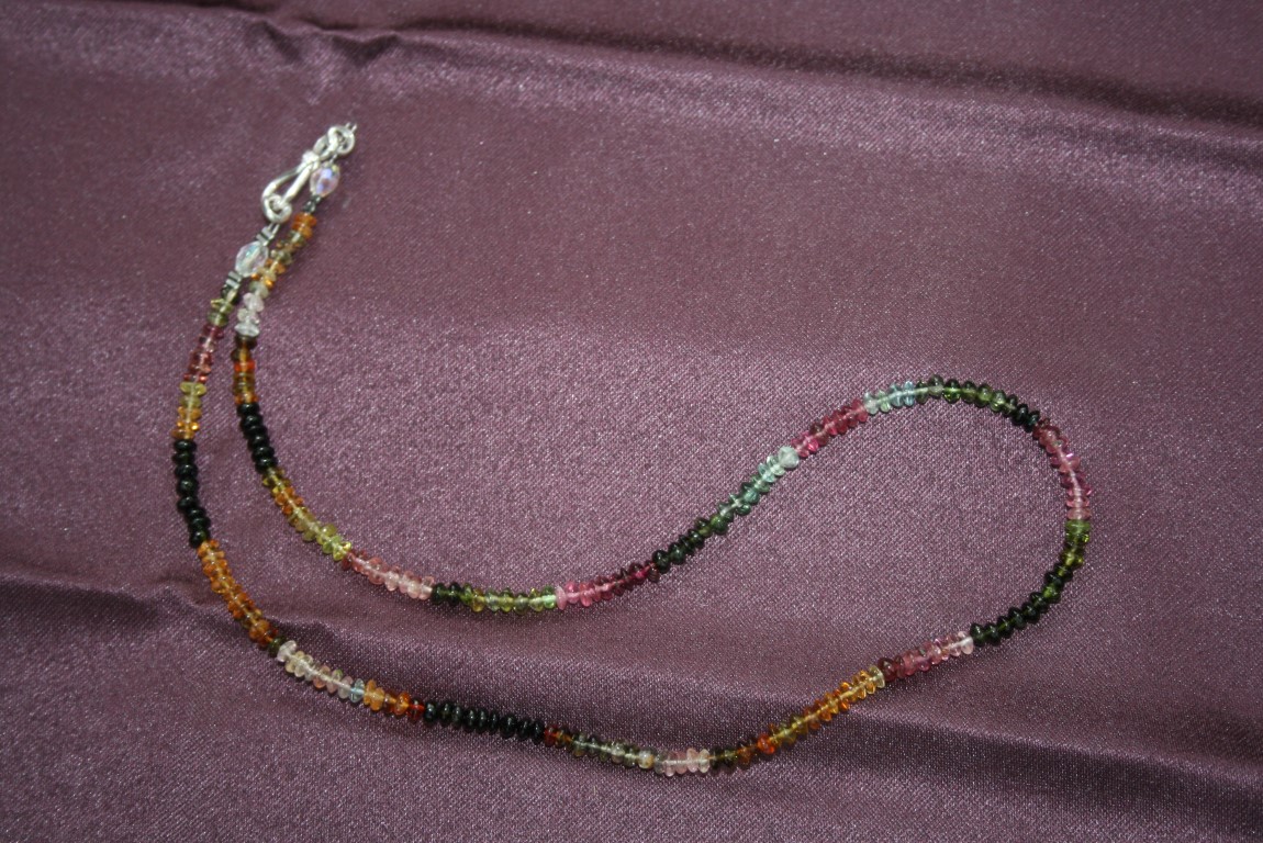 Colorful Red, Pink, Green and Yellow Tourmaline Necklace  4553